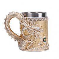Chope à bière personnalisée style rétro dragon chinois, nouveau modèle, en résine 3D en relief et acier inoxydable, pour cadeaux de fête