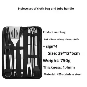 Ensemble d'outils de barbecue en acier inoxydable de 15 pièces pour le camping, vente chaude, pinces à nourriture, fourchette, usage domestique, spatule à fentes, brosse, couteau, extérieur - Product Image 5