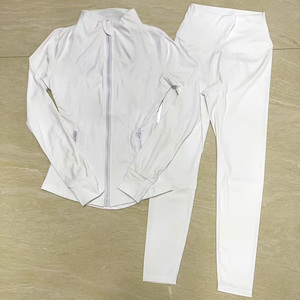 2025 New Arrival White Women's Sporty Yoga 2-Piece Workout Set Solid Pattern Stand Collar <strong>Top</strong> Leggings for Summer Fitness Gym - Product Image 2