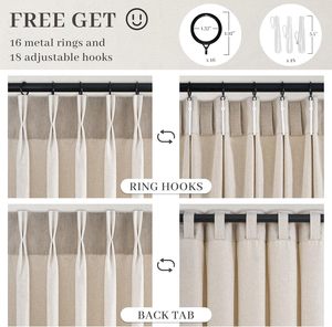Pinch Pleated Linen <strong>Curtains</strong> for French Window Modern All-Season Living Room Natural Birch Blackout <strong>with</strong> <strong>Hooks</strong> - Product Image 3