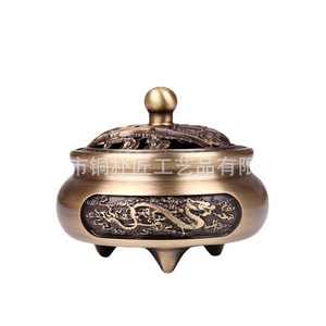 Brûleur d'encens sculpté à trois pieds en cuivre pur, motif Dragon et Phénix, par Tongpu Craftsman, pour cérémonie du thé Ruyi et encens de bois de santal - Product Image 4