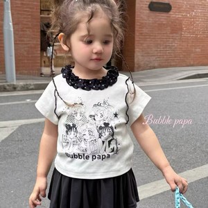 <b>Bubble</b> Papa Girls' Short Sleeve T-Shirt Off-White Cartoon Print Cotton Summer <b>Top</b> For Children - Product Image 1