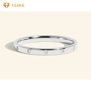 Bague de mariage en or 14 carats pour femme, or jaune et diamant de laboratoire, bague empilable en or 585, bague de mariage Flushline - Product Image 5