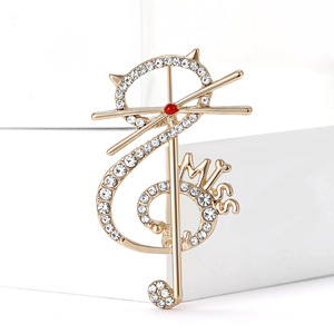 Bonito broche de aleación con diamantes de imitación, diseño de gato y <span class=keywords><strong>clave</strong></span> de sol, de la serie <span class=keywords><strong>musical</strong></span> de moda, accesorio de pin de solapa para instrumentos musicales - Product Image 2