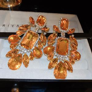 Anting-anting gantung mewah dengan desain bunga hiperbola, geometris, berbahan logam dan berhiaskan rhinestones, aksesori fesyen untuk wanita. - Product Image 2