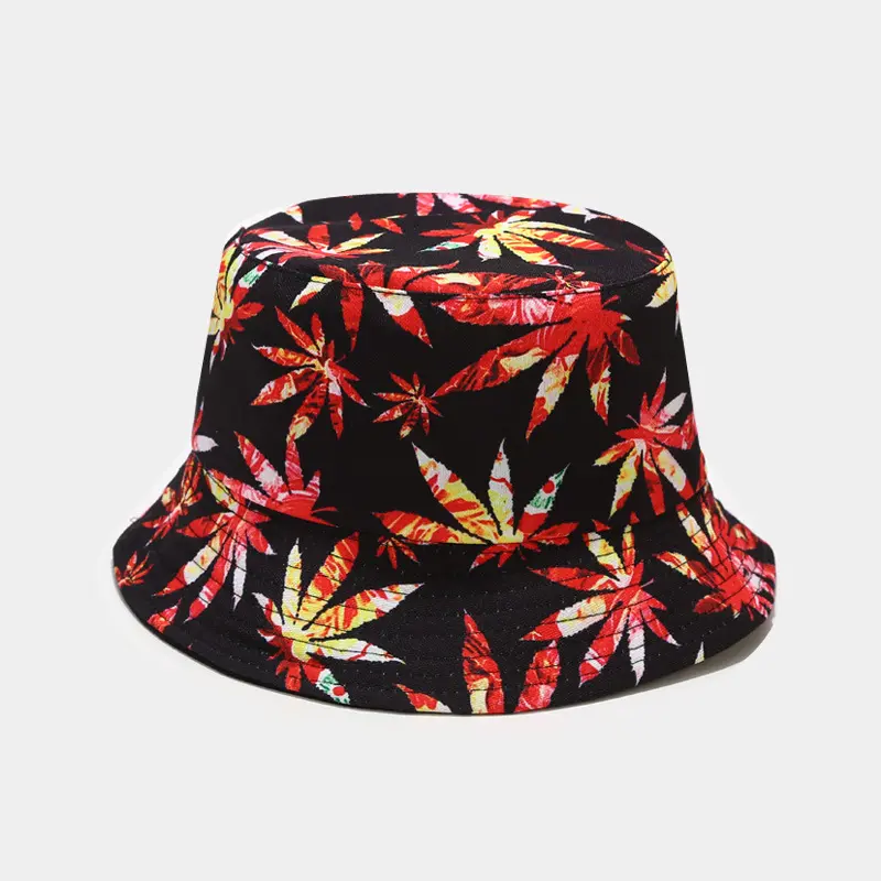 100% Cotton Logo Tùy Chỉnh Màu Xanh Lá Cây Maple Leaf Bucket Hat Thiết Kế Của Riêng Bạn Hip Hop Weed Bucket Hat