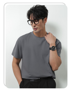 Camiseta de Manga Corta para Hombre de Algodón Pima de Alta Gama, 100 Unidades; Camiseta de Cuello Redondo de Color Sólido, de Algodón Mercerizado, Fresca y de Secado Rápido - Product Image 4