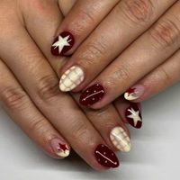 Faux ongles à presser Amande Automne, brun foncé, motif écaille de tortue, imprimé léopard, bord doré, réutilisables, pour manucure d'automne