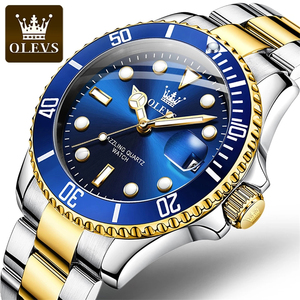 Reloj de Cuarzo para Hombre OLEVS 5885 con Esfera Azul Dorada, Resistente al Agua, con Calendario Completo, de Acero Inoxidable, Moderno - Product Image 1