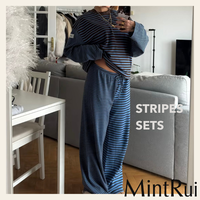 Ensemble de vêtements de détente pour femmes, ample et surdimensionné, rayé, doublé de polaire, au-dessus du genou - Haut à manches longues et short, tenue décontractée chaude pour l'automne