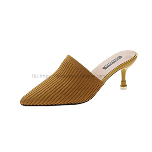 Factory Wholesale New Women Wear Fashion Woven Half Slippers Pointed Bag Head Thin <b>Heel</b> Sandals - Product Image 5