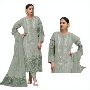 Salwar Kameez de Seda Crepé Pura con Bordado de Lavanda, de Secado Rápido para Verano, para Mujer |   Vestido de Fiesta Elegante para Bodas, Graduaciones y Celebraciones del Eid - Product Image 1
