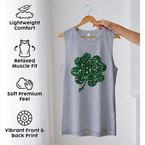 St Patricks Day <b>Women's</b> <b>Glitter</b> Tank <b>Top</b> Personalized Name Number 88 Irish Shamrock Design Breathable Cotton Sleeveless <b>Top</b> - Product Image 4