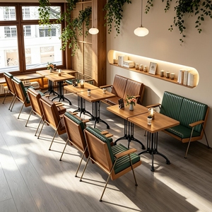 Juego de Sofás para Cafetería, Estilo Americano, con Mesa y Sillas de Hierro Vintage y Asientos de Cuero para Área de Recepción y Bar - Product Image 3