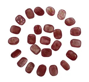 Natürliche Wassermelone roter Kristall Runenstein Set benutzer definierte Halbe del stein Edelstein Runen Steine