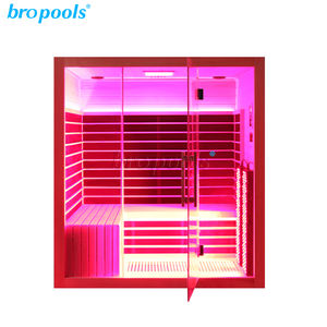 Sauna Premium para el Hogar Bropool, Diseño Moderno, Panel de Terapia de Luz Roja, Estufa Eléctrica Infrarroja de Lejano Alcance, para 5-6 Personas, Madera Maciza Roja - Product Image 2