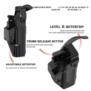 Holster tactique à fixation sur cuisse, droitier, à dégagement rapide, pochette de ceinture, niveau 3, dégagement au pouce, universel pour G17/19/43 - Product Image 4