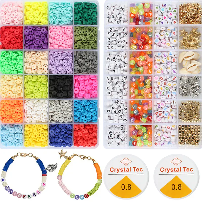 4800pcs Flache Runde Spacer Heishi Polymer Clay Perlen für Armbänder Diy Handwerk Kit mit Anhänger und Jump Ringe