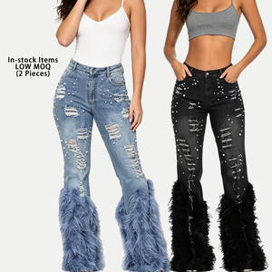 <span class=keywords><strong>Jean</strong></span> évasé femme en denim extensible <span class=keywords><strong>taille</strong></span> <span class=keywords><strong>haute</strong></span>, avec ourlet en plumes d'autruche et déchirures, style moulant sexy, grande <span class=keywords><strong>taille</strong></span>, Legging 2026 - Product Image 1