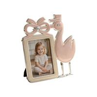 Marco de Fotos de Aleación de Zinc Esmaltado Rosa 2x3 con Diseño de Cigüeña para Bebé, Regalo para Recién Nacidos, Fabricación OEM