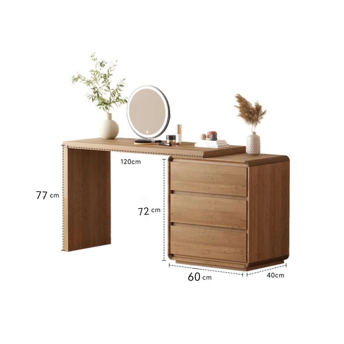 Cómoda de tres cajones de 0,6 m + mesa de 1,2 m