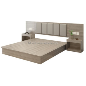 Custom Low Cost Modern Hotel Bedroom Furniture Set with Wooden Platform Bed Base <b>Headboard</b> Nightstands for Hospitality Projects - Product Image 3
