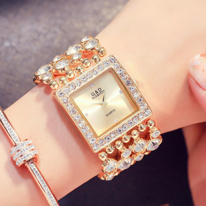 GLE&VDO G026 <span class=keywords><strong>Montre</strong></span>-bracelet de luxe pour <span class=keywords><strong>femme</strong></span>, design carré, avec grande pierre de diamant scintillante, or et argent, tendance - Product Image 4