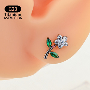 Flower <b>Stud</b> Earrings G23 <b>Titanium</b> ASTM F136 Zircon Inlay Cartilage Piercing Jewelry - Product Image 1