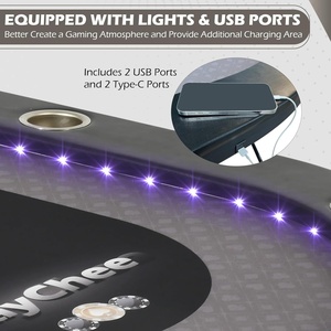 REAHOISY 10 Player <b>Foldable</b> Texas Hold'em Poker <b>Table</b> with LED Light 2 USB 2 Type-c Ports Cup Holders Padded Rails Black Color - Product Image 3