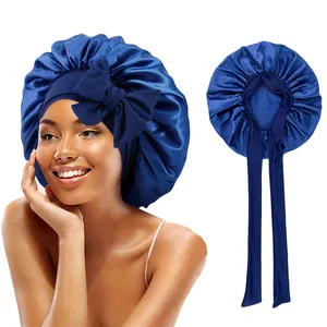 Vorrätig Haarmütze Jumbo-Größe für Schlaf Satinmütze stretchy Krawatte Band für Damen langes lockiges Zöpfhaar