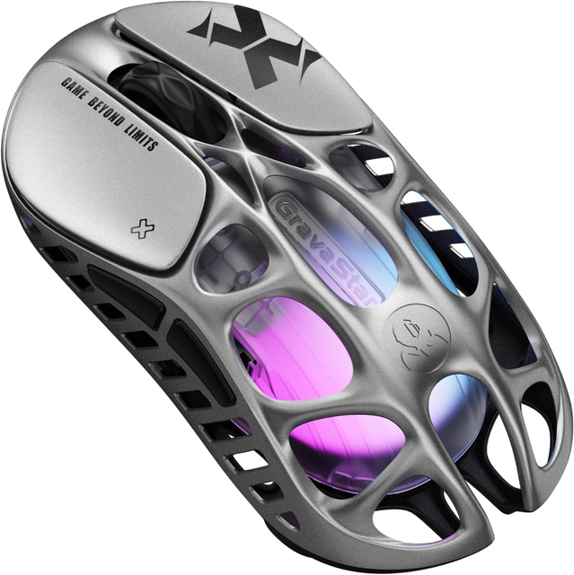 GravaStar Mercury X Ultralight Wireless Gaming Mouse 32K DPI PAW3950 Magnesium Alloy Hollow Frame Tri-Mode 110Hr RGB