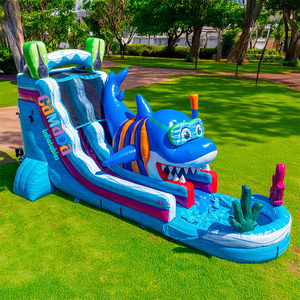 Toboggan aquatique gonflable à une voie avec <span class=keywords><strong>piscine</strong></span>, design requin 3D, aire de jeux aquatique extérieure pour enfants, pour le défi estival - Product Image 2