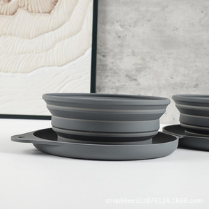 Pet Silicone Double Bowl Foldable Portable Cat Dog Feeding Water Dish Gray Green Rose Red Sky Blue GP-02 - Product Image 3