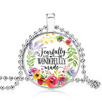 Collares al por mayor con dijes de flores católicas, cúpula de cristal y versículos bíblicos, inspiradores de fe, para mujeres y hombres, joyería cristiana
