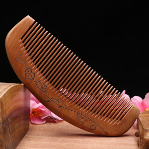 Peigne en bois de pêche vieilli extra-épais sculpté à la main, antistatique, anti-chute de cheveux, double face, pour coiffure, vente en gros - Product Image 4