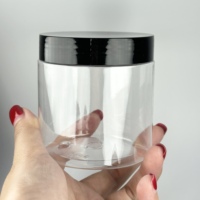 Pots à Crème Cosmétique Transparents Ps Pet de 50ml, 80ml, 100ml, 120ml, 150ml, 200ml, 250ml, 500ml, 8 Oz, Contenant en Plastique pour Gommage Corporel avec Couvercles Noirs
