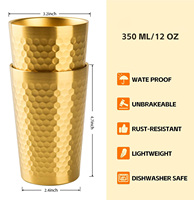 Tasses à café en métal à double paroi, design martelé, 6oz, 9oz, 12oz, 15oz, incassables, en acier inoxydable 304, pour bière