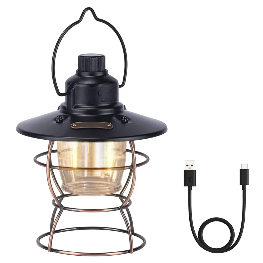 2022 New Amazon Outdoor Waterproof Portable Hanging USB Rechargeable Magic Cool Led Vintage Camping Light Retro Camping Lantern