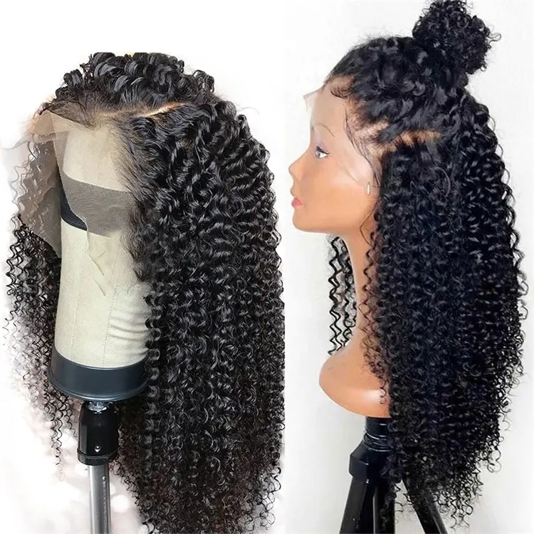 Wholesale Kinky Jerry Curly Front Lace Human Hair Wig Natural Kinky Curly Brazilian Hair Full Front Lace Wig For Black Women