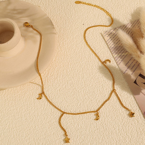 Collar de aleación de zinc con forma de estrella y luna, color dorado, cadena larga con colgante para regalo - Product Image 3