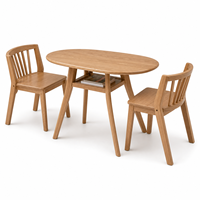 Ensemble de table à manger ovale en bois massif naturel, écologique, en bois de caoutchouc, 3 pièces, étagère de rangement, pieds inclinés, assemblé