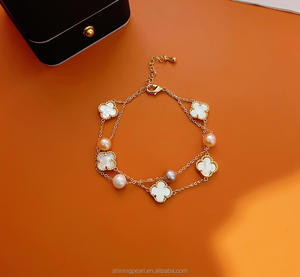 6-7 मिमी 14k सोने से भरा समायोज्य ताजे पानी मोती ब्रेसलेट डबल लेयर लटकन प्राकृतिक खोल भाग्यशाली आकर्षण गहने - Product Image 1