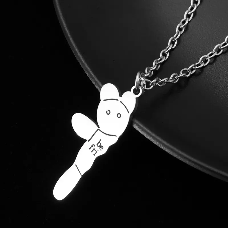 Kalung Pasangan kekasih stainless steel Splice Bear, Kalung Rantai Hati unik