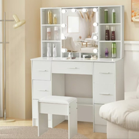 Ensemble de chambre à coucher vintage avec coiffeuse moderne de luxe, éclairage LED réglable, miroir de maquillage, rangement, usage spécifique, commode