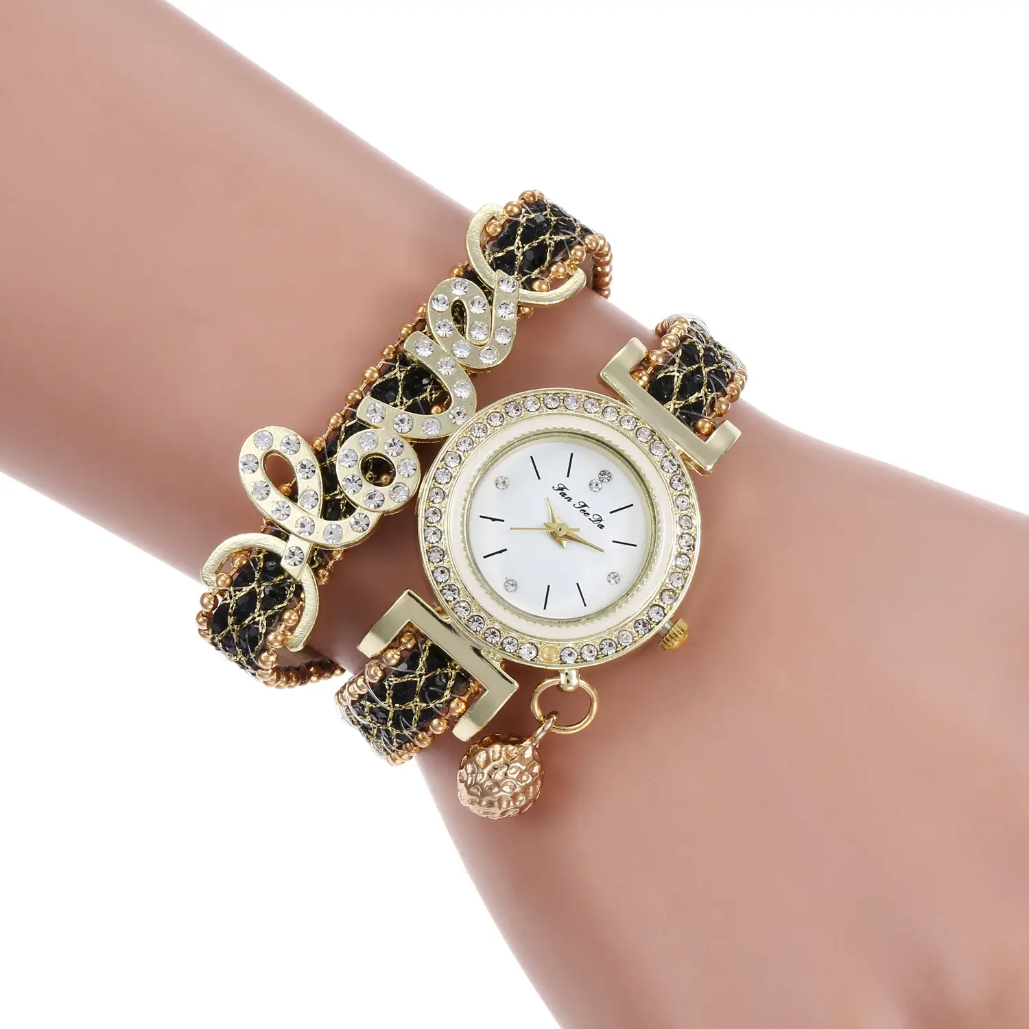 Luxe Liefdesbrief Diamant Dames Armband Quartz Polshorloge Set Vergulde Kristallen Fijne Band Horloge Voor Dames