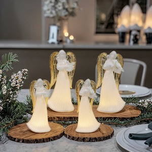 Decoración navideña moderna, luz LED, Ángeles blancos, adornos, regalo de cerámica, artesanías de resina - Product Image 3