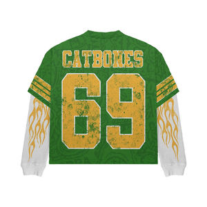 T-shirt a manica lunga a doppio strato con stampa grafica Oversize in <span class=keywords><strong>cotone</strong></span> Premium con maniche a fiamma Hip Hop - Product Image 2