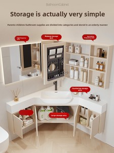 Conjunto de Muebles de Baño con Espejo Inteligente Multicapa de Madera Maciza Anran para Apartamentos Pequeños, Diseño Triangular Integrado en Esquina, Lavabo - Product Image 6