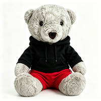 Ours en peluche gris bouclé de haute qualité, à câliner, avec tenue décontractée (hoodie et short), personnalisable avec logo, animal en peluche, poupée en peluche