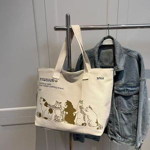 Wholesale MX Brand Cat Embroidered Cotton Tote <b>Bag</b> with Canvas Handle Zipper Closure Multi Pocket Reusable Handbag Custom Logo - Product Image 5
